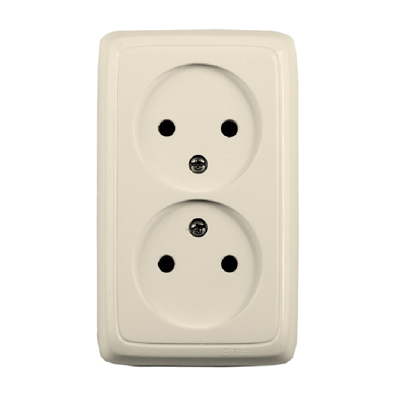 АЛЬФА Розетка о/у, 2 гнезда, б/з, 16А, 230В, слоновая кость. РА16-143-01