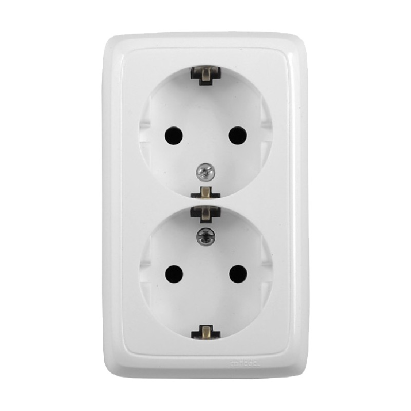 АЛЬФА Розетка о/у, 2 гнезда, с/з, 16А, 230В, белая. РА16-153