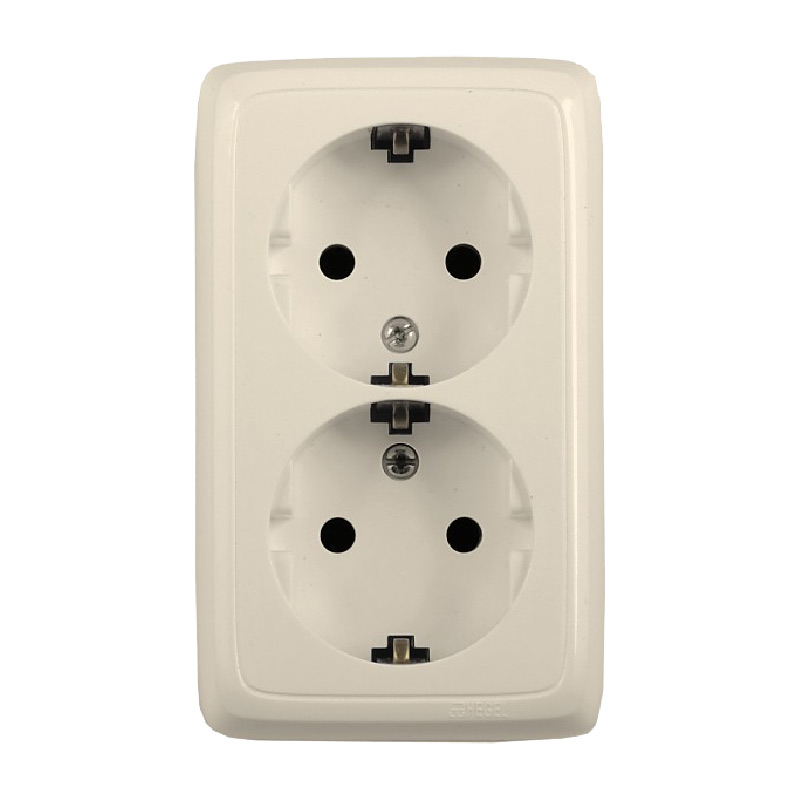 АЛЬФА Розетка о/у, 2 гнезда, с/з, 16А, 230В, слоновая кость. РА16-153-01