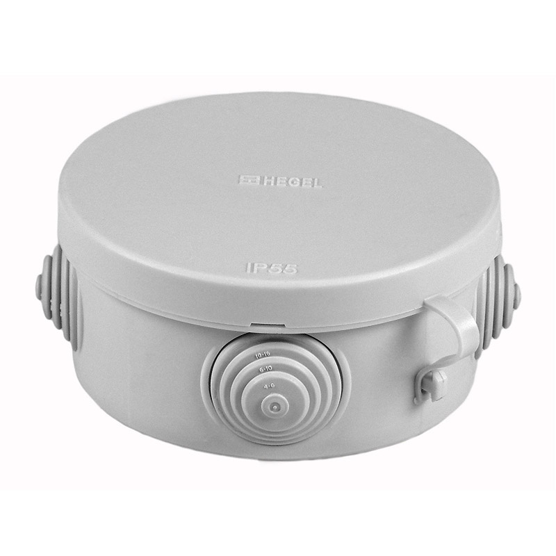 ХЕГЕЛЬ Коробка разветвительная о/у d=85мм, h=40мм, RAL7035, IP55 (4 ввода) КР-2602-И