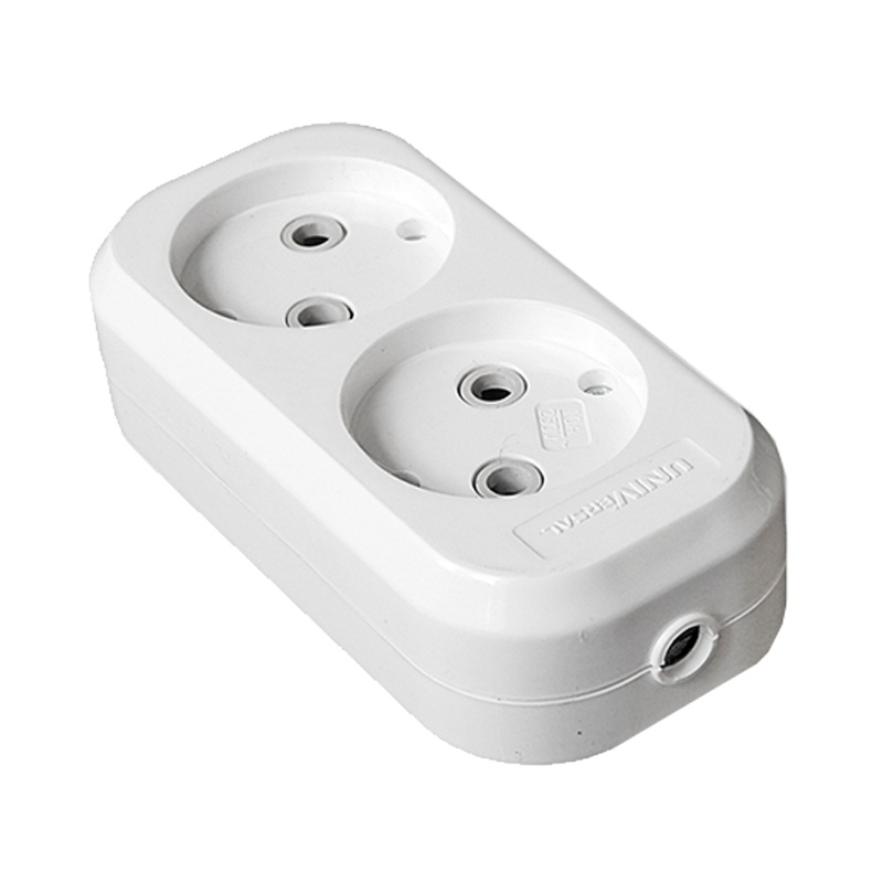 Колодка 2 гнезда б/з, УНИВЕРСАЛ АВС-пластик, белая E202