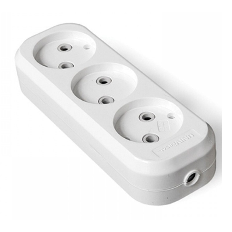 Колодка УНИВЕРСАЛ 3 гнезда б/з, АВС-пластик, белая E203