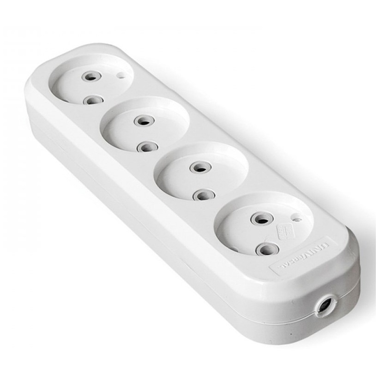 Колодка УНИВЕРСАЛ  4 гнезда б/з, АВС-пластик, белая E204
