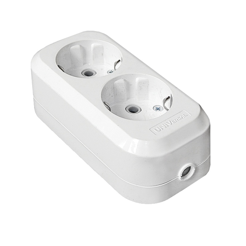 УНИВЕРСАЛ Колодка 2 гнезда с/з, АВС-пластик, белая E302