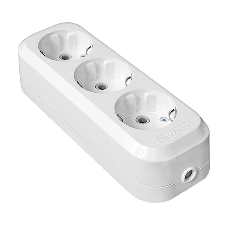 Колодка 3 гнезда с/з,УНИВЕРСАЛ АВС-пластик, белая E303