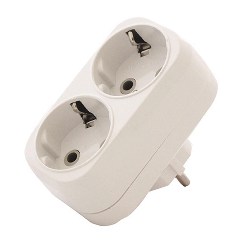 УНИВЕРСАЛ Разветвитель 2 гнезда 230В, 16А, с/з, ABS-пластик, плоский, белый А302