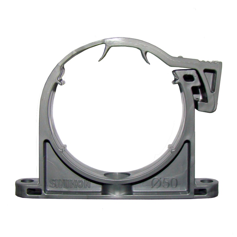 Хомут пластиковый с верхней защелкой для канализационных труб d=50мм, серый пустой