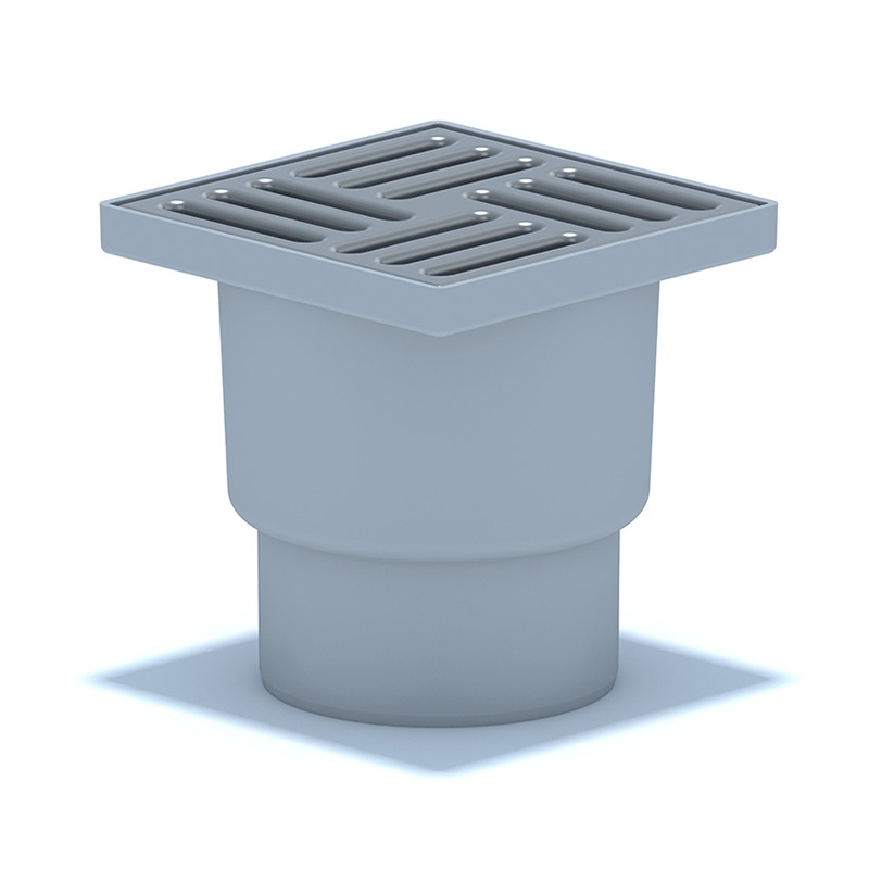 Трап пласт,н/регул,вертик d=110м 150*150мм.с металл.решеткой гидрозатвор