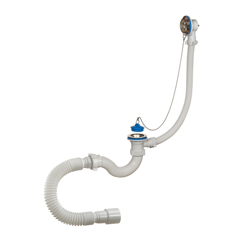 Сифон д/ ванны 1 1/2"*40мм S-обрю.перелив,г.труба 40*40/50мм