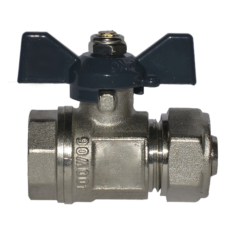 Кран шаровый 20х3/4" Н/Р для м/п труб обжим, бабочка