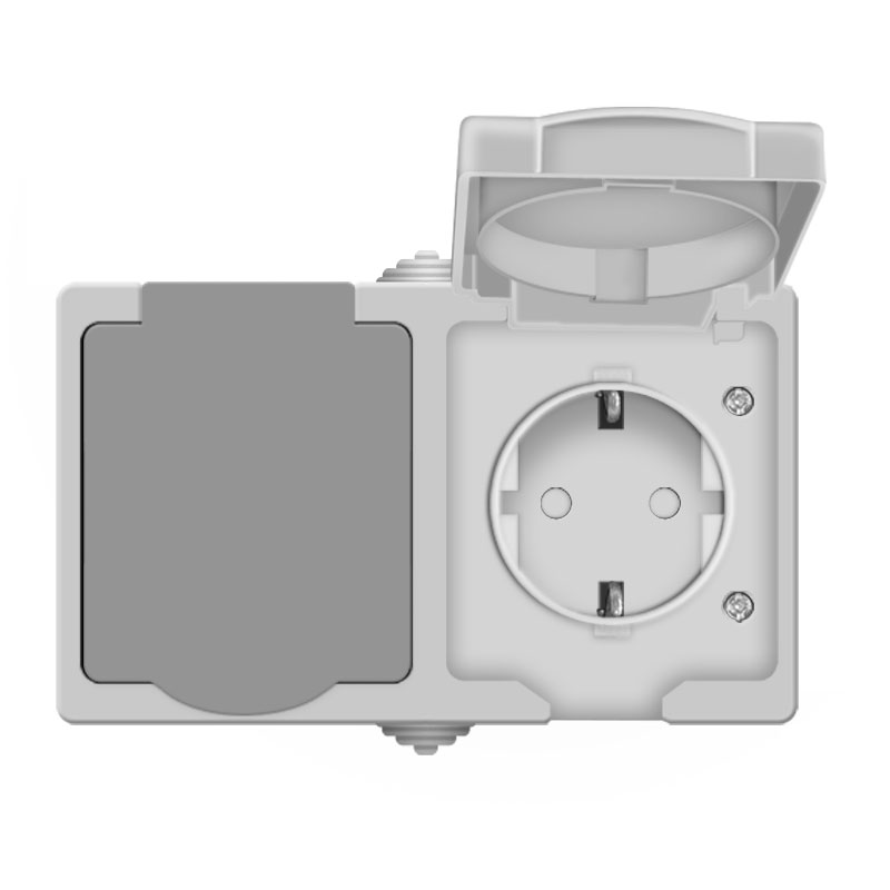 Аллегро Розетка о/у,2 гнезда,гориз.с/з,з/ш и крышкой.16А,230В,iP54.серая