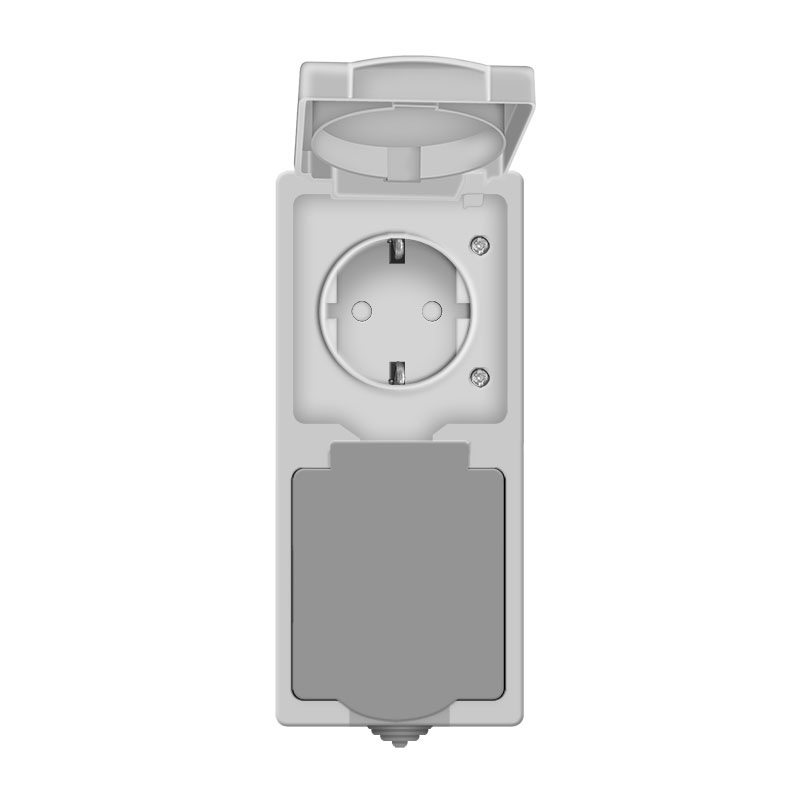 Аллегро Розетка о/у,2 гнезда,верт.с/з,з/ш и крышкой.16А,230В,iP54.серая