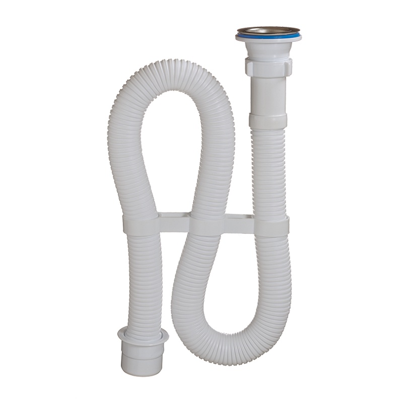 Орио Сифон гофрированный 1 1/2х40мм, L=1000мм, переход на 50мм, тр.хомут, нерж.реш. д=70мм, АС-3011