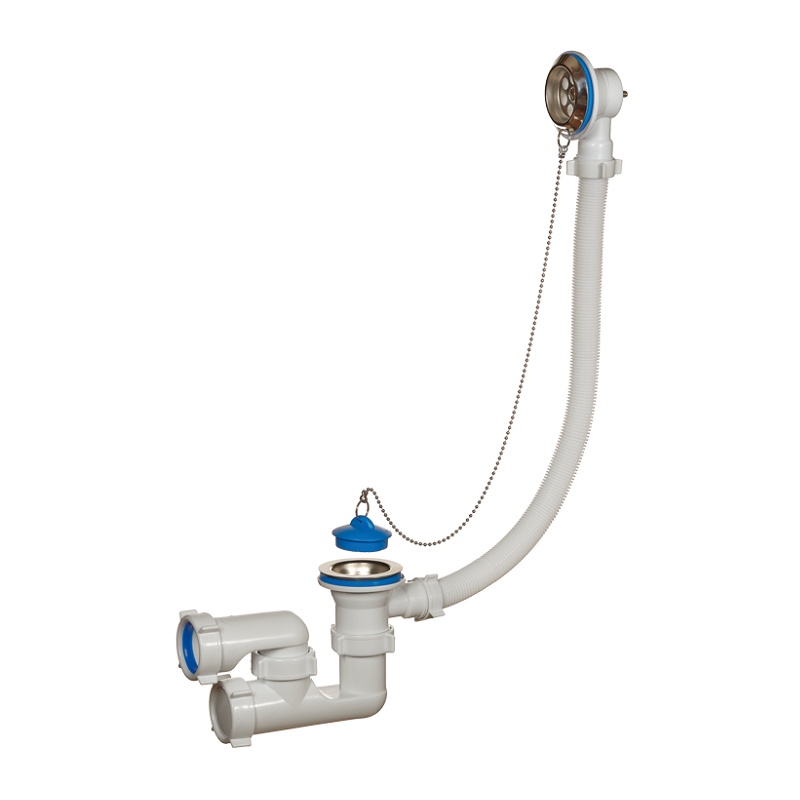 Орио Сифон д/ванны 1 1/2х40мм,ругул.перелив.мет.цепочка,нерж.реш А-8008