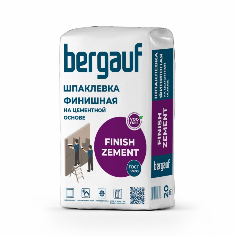 Шпаклевка цементная Bergauf Finish Zement белая, 20 кг