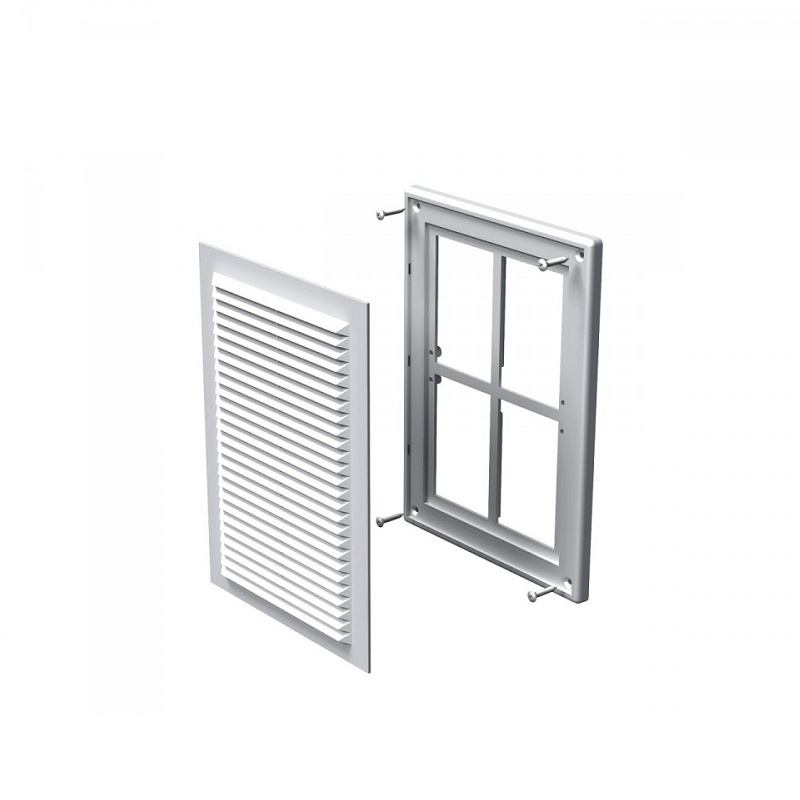 Решетка разъемная 251*182мм (МВ 125ВДС) с фланцем d=100-150мм с москит сеткой,пластик,белая