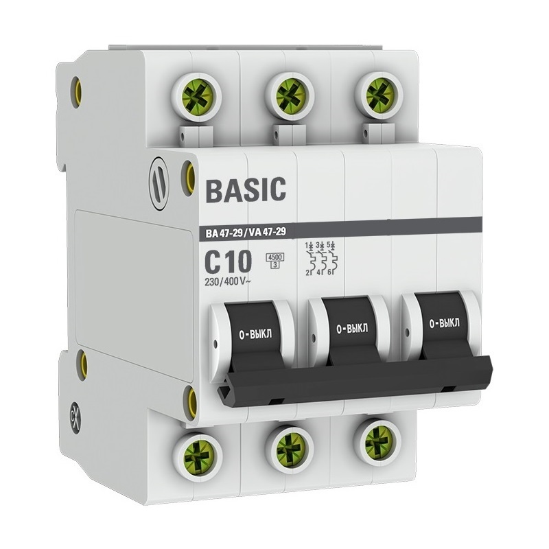 Автоматический выключатель 3Р 6А характеристика С 4,5кА ВА47-63