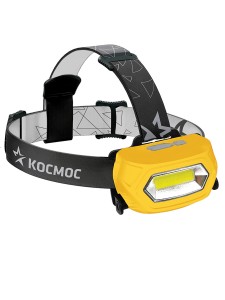 Фонарь налобный Космос KOC-LiPoH3 COB 3Вт 210лм 1св/д 18650 литиевый аккумулятор 1,2Ач жёлтый пластик USB зарядка