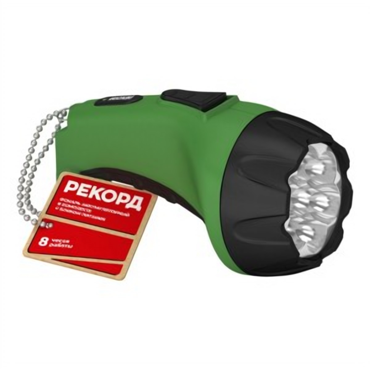 Фонарь ручной Фотон Рекорд PM-0107 аккумуляторный 4V 0,8Ah 7св/д зелёный пластиковый вилка 220V артикул 22538