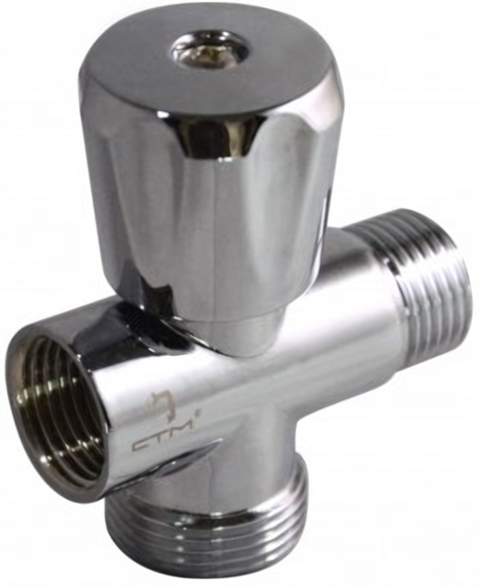Вентиль трехпроходной 1/2"х1/2"х3/4" нар-нар ш/ш г маховик хром CV301234