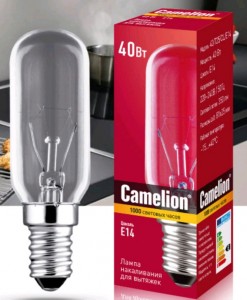 Лампа накаливания для вытяжек Camelion T25 E14 40Вт прозрачная 81/25 40/Т25/CL/E14