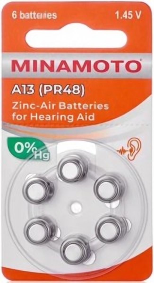 Элемент питания для слухового аппарата A13 PR48 MINAMOTO