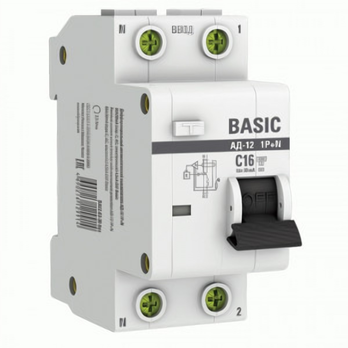 Дифференциальный автомат АВДТ AD-12 2P C16А 30мА тип AC 4,5кА DA12-16-30-bas EKF Basic
