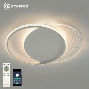 Светильник люстра светодиодная Estares Aurora double 3F 60Вт 6000лм 2000-6000K 575х80мм белый пульт ДУ IP20