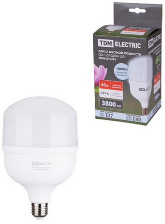 Лампа светодиодная T 40 Вт, 230 В, 4000 К, E27 (120x190 мм) TDM