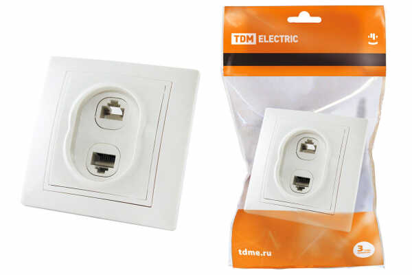 Розетка телефонная RJ11+компьютерная RJ45 TDM Таймыр БЕЛЫЙ