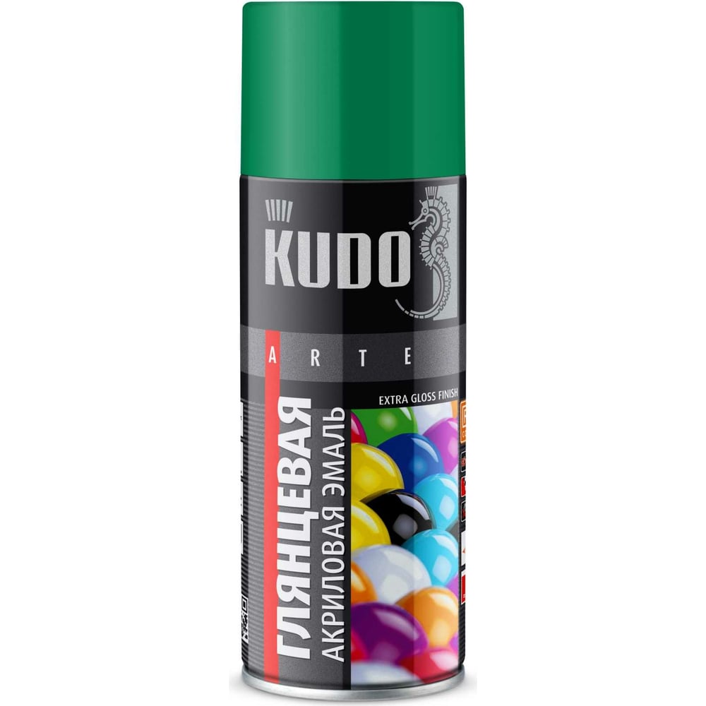 Краска акриловая универсальная KUDO RAL6024 светло-зелёная высокоглянцевая аэрозоль 520мл KU-A6024