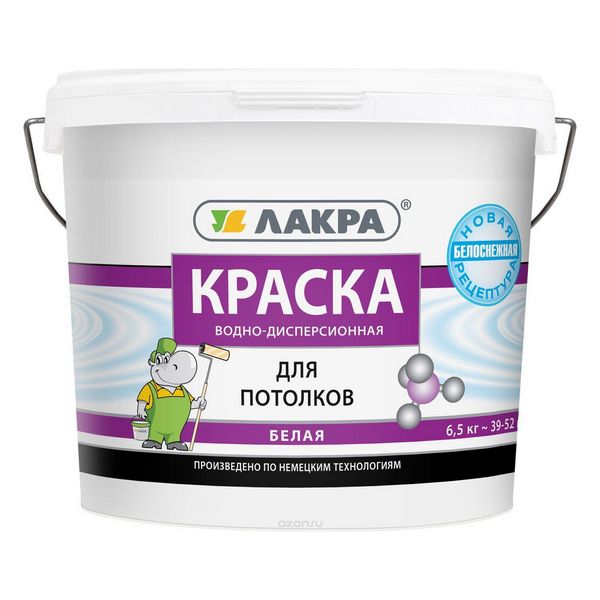 Краска водно-дисперсионная для потолков ЛАКРА белая 6,5кг