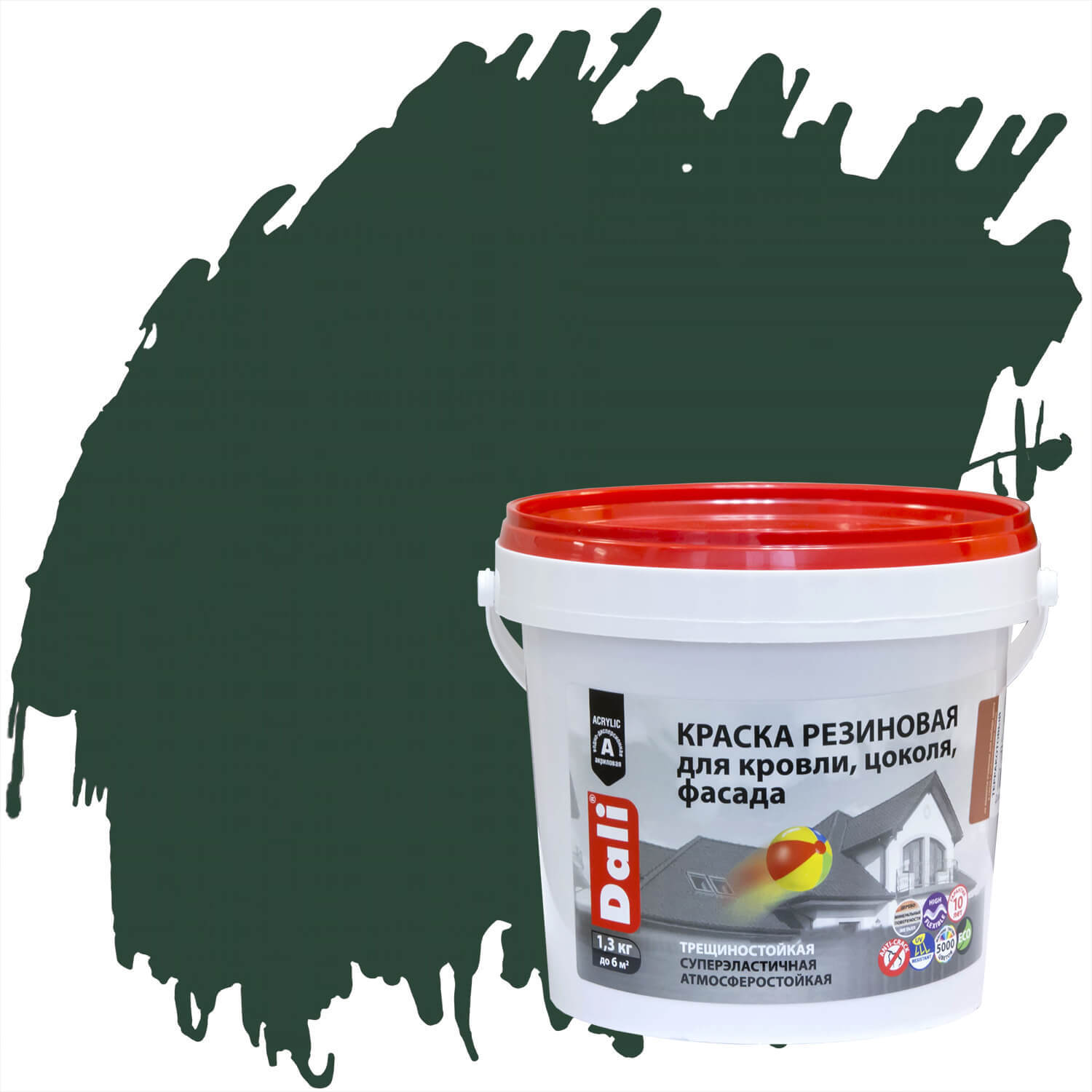 Краска резиновая DALI для кровли цоколя фасада 1,3кг