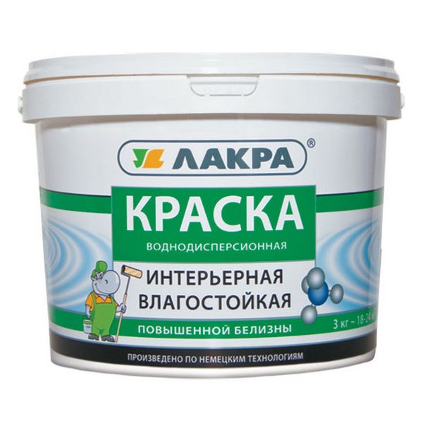 Краска латексная водно-дисперсионная интерьерная влагостойкая ЛАКРА белая 3кг