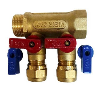 Коллектор шаровый с кранами плоский VIEIR 3/4"х1/2"м-2вых 50 VR712