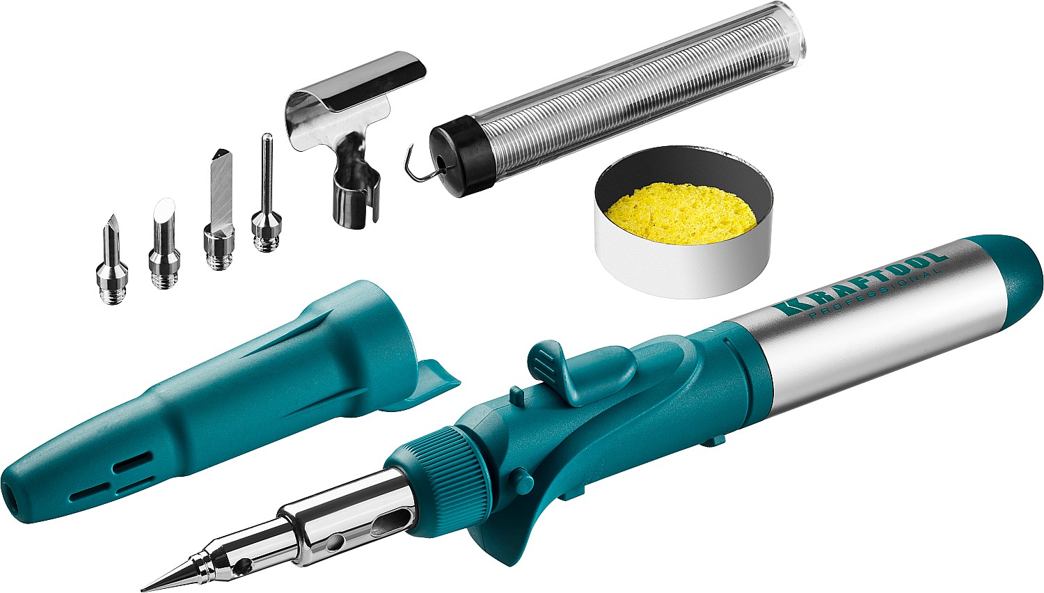 Газовый паяльник KRAFTOOL SolderGas 120K 30-120Вт 1300°С пьезоподжиг набор 10в1