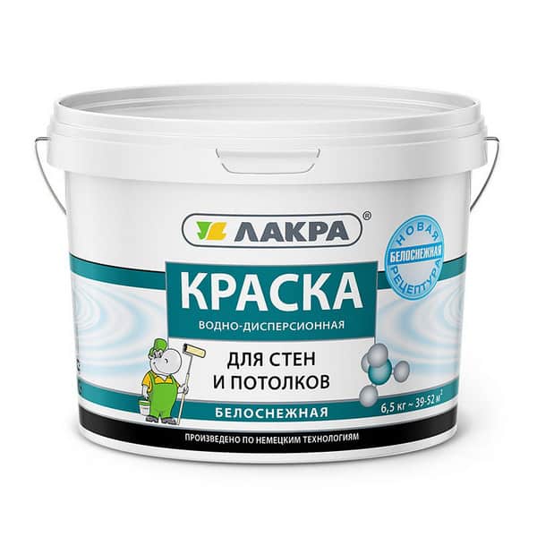 Краска водно-дисперсионная для стен и потолков ЛАКРА белоснежная 6,5кг