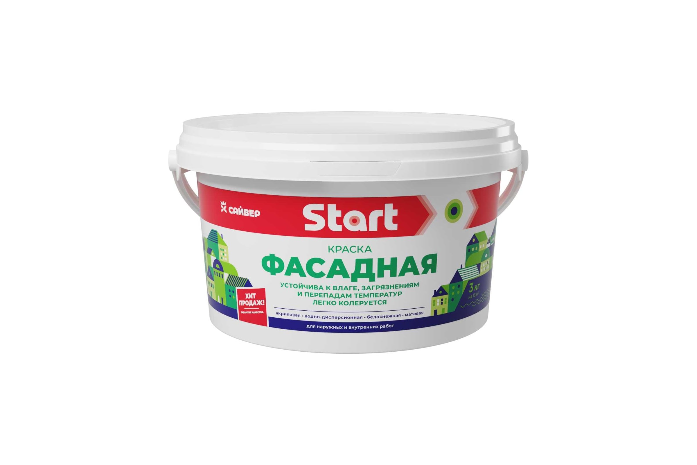 Краска водно-дисперсионная для фасадов СТАРТ белоснежная 3кг