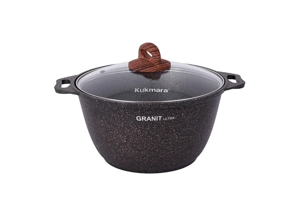 Кастрюля антипригарная KUKMARA линия "Granit ultra" 4,0л со стеклянной крышкой