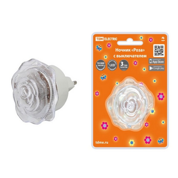 Ночник TDM Роза с выключателем, 0,4Вт, 220В