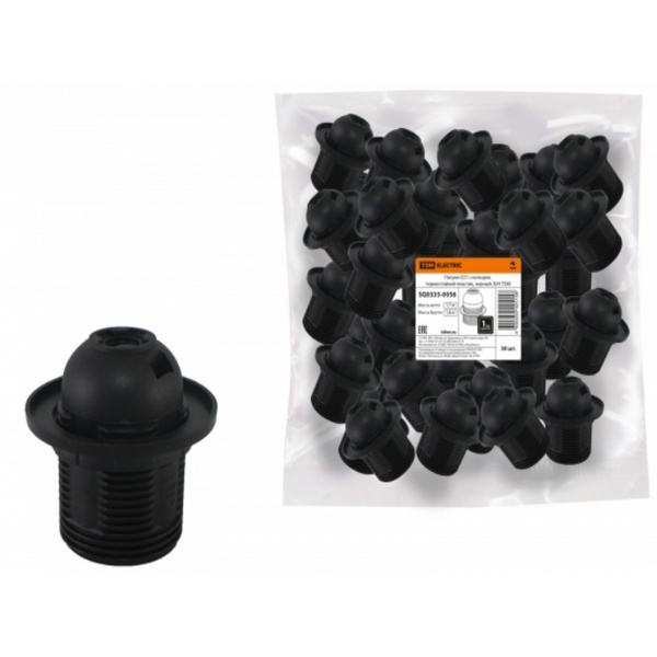 Патрон Е27 с кольцом, термостойкий пластик, черный, TDM