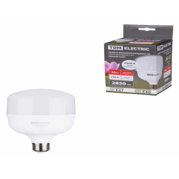 Лампа светодиодная T 30 Вт, 230 В, 4000 К, E27 (100x165 мм) TDM
