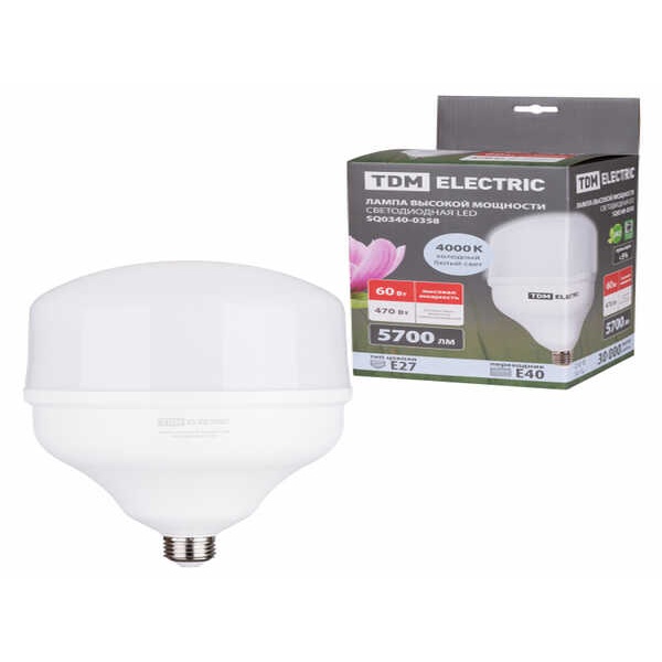 Лампа светодиодная T 40 Вт, 230 В, 4000 К, E27 (120x190 мм) TDM