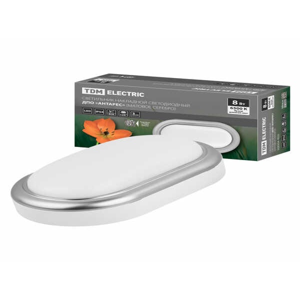 Светильник накладной LED ДПО "Антарес" 8Вт 4000К овал 168*100*58 мм мат.серебро IP54 TDM
