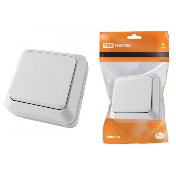 TDM Ладога Белый Выключатель 1-клавишный открытая установка 10А IP20 SQ1801-0001