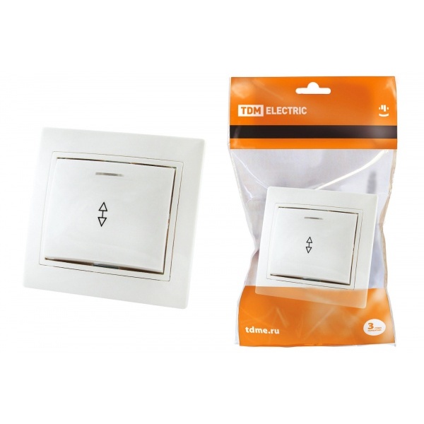TDM Таймыр Белый Выключатель 2-клавишный 10А (пром. упак, бакелит.основание) SQ1814-0502