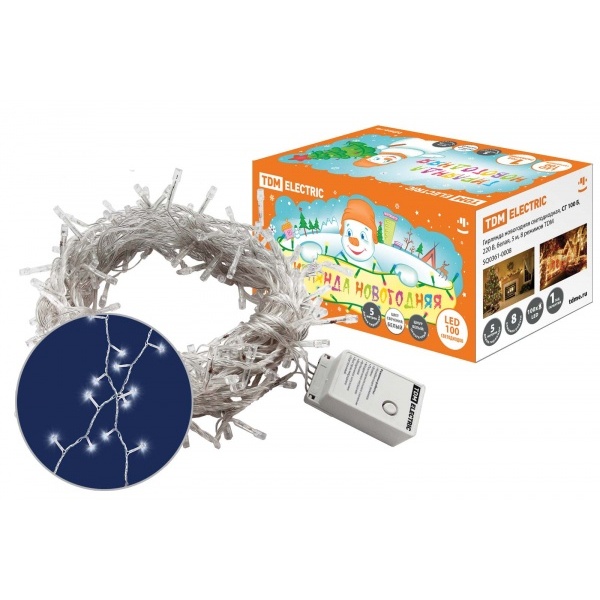 Гирлянда новогодняя TDM светодиодная СГ 100, 220 В, многоцветная (мультиколор) , 5 м, 8 режимов