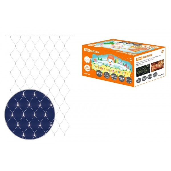 Гирлянда уличная IP44 Сеть 1,5х1,5 м, белый свет, 8 режимов, TDM SQ0361-0030