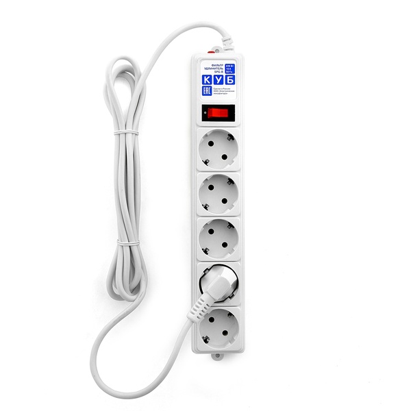 Удленитель пвс 5 гнезд 1.9м с/з контактами  10А/2,2кВт ПВС 3х0,75 B PowerCube