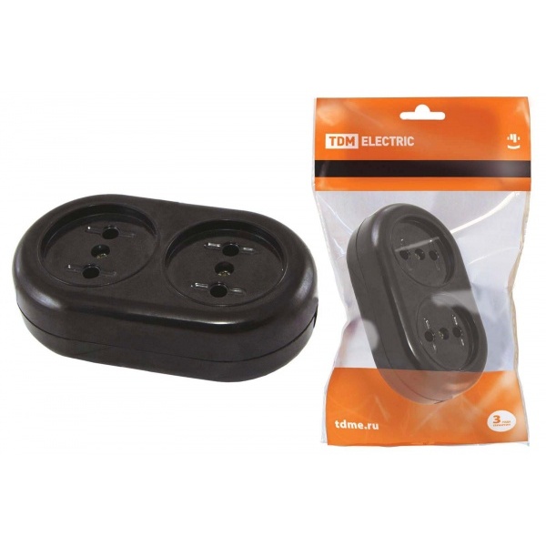 Колодка TDM "Ретро" 2 розетки 2П без заземляющих контактов 16А 250В карболит